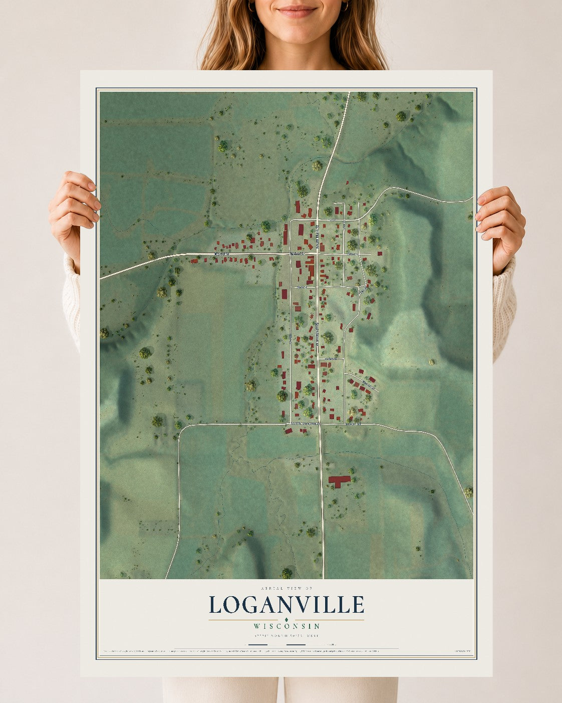 Map of Loganville, Wisconsin, 24 x 36 inch unframed archival matte print