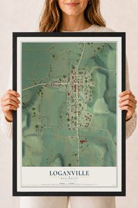 Map of Loganville, Wisconsin, 18 x 24 inch print in a black wood frame