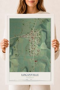 Map of Loganville, Wisconsin, 18 x 24 inch print in a white wood frame