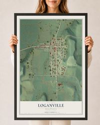 Map of Loganville, Wisconsin, 24 x 36 inch print in a black wood frame