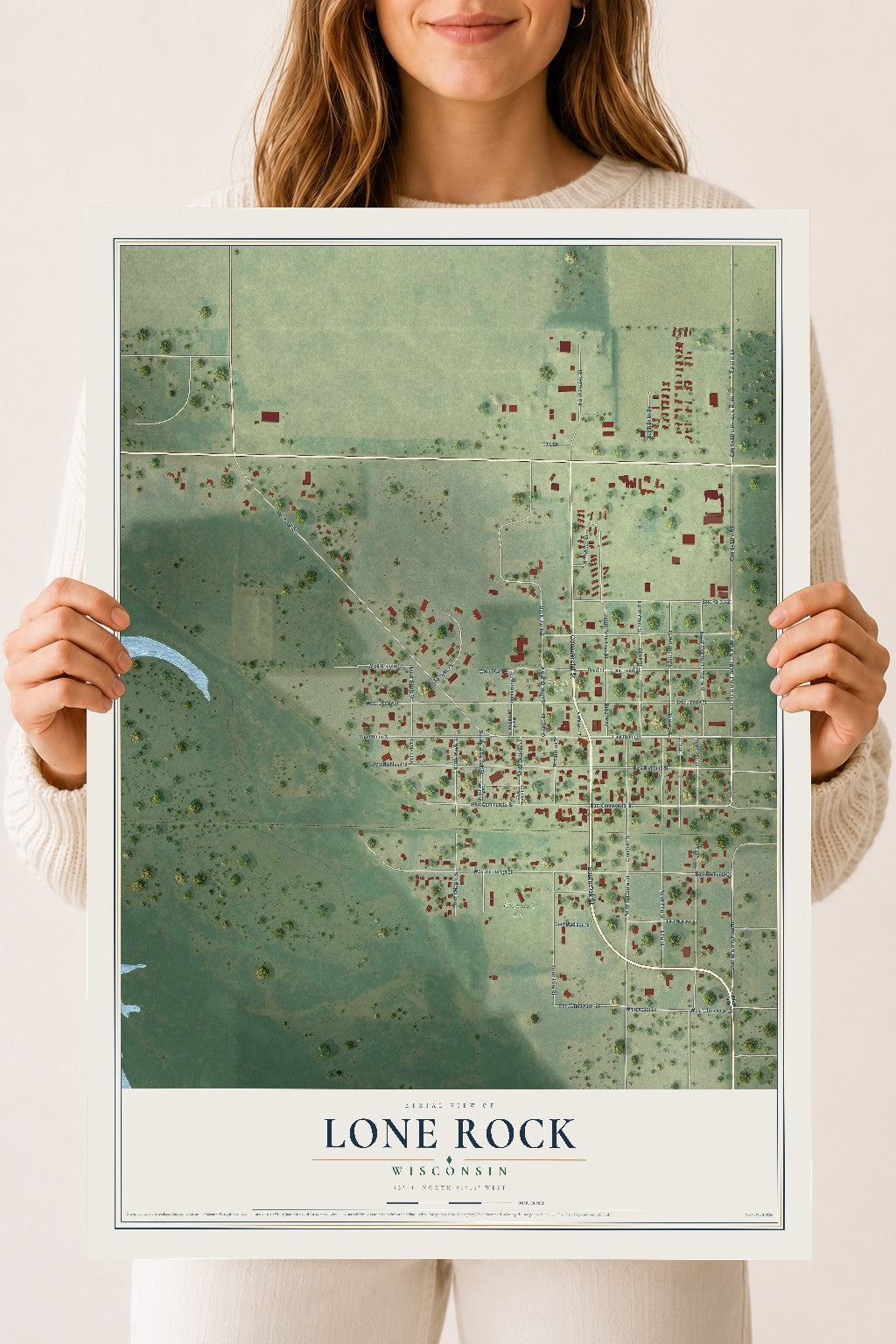 Map of Lone Rock, Wisconsin, 18 x 24 inch unframed archival matte print