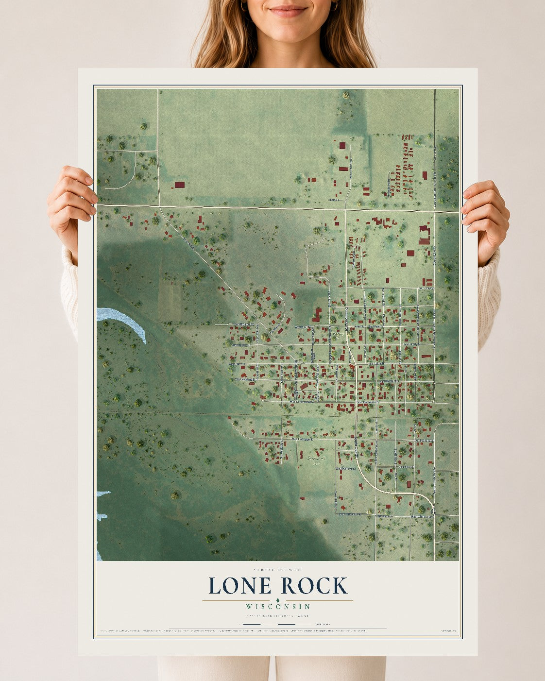 Map of Lone Rock, Wisconsin, 24 x 36 inch unframed archival matte print