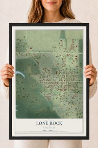 Map of Lone Rock, Wisconsin, 18 x 24 inch print in a black wood frame
