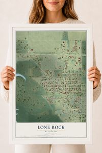 Map of Lone Rock, Wisconsin, 18 x 24 inch print in a white wood frame