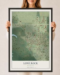 Map of Lone Rock, Wisconsin, 24 x 36 inch print in a black wood frame