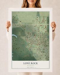 Map of Lone Rock, Wisconsin, 24 x 36 inch print in a white wood frame