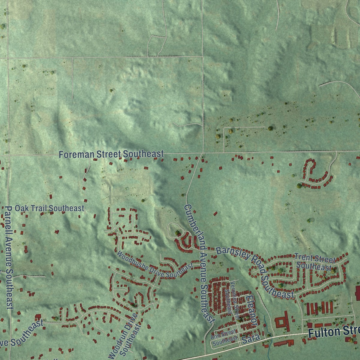 Second close-up of the map of Lowell, Kent County, Michigan print showing more streets and buildings