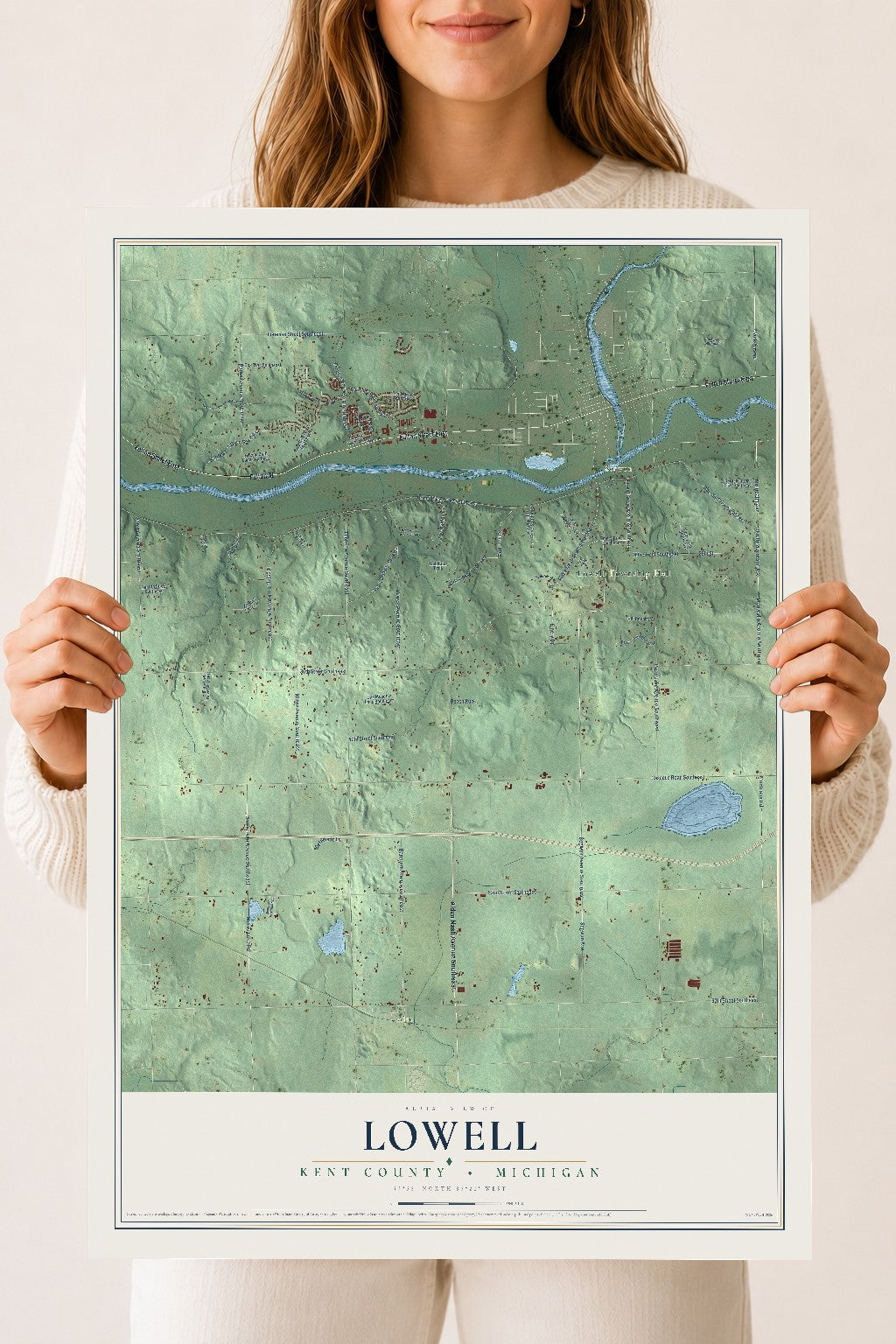 Map of Lowell, Kent County, Michigan, 18 x 24 inch unframed archival matte print