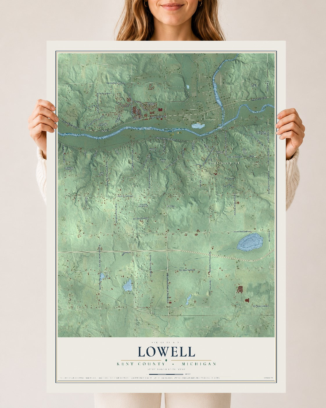 Map of Lowell, Kent County, Michigan, 24 x 36 inch unframed archival matte print