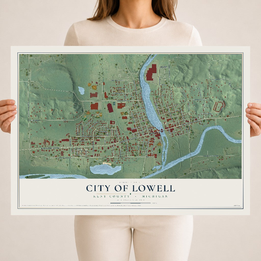 Map of Lowell, Michigan, 18 x 24 inch unframed archival matte print