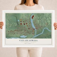 Map of Lowell, Michigan, 18 x 24 inch print in a white wood frame