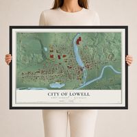 Map of Lowell, Michigan, 24 x 36 inch print in a black wood frame