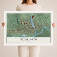 Map of Lowell, Michigan, 24 x 36 inch print in a white wood frame
