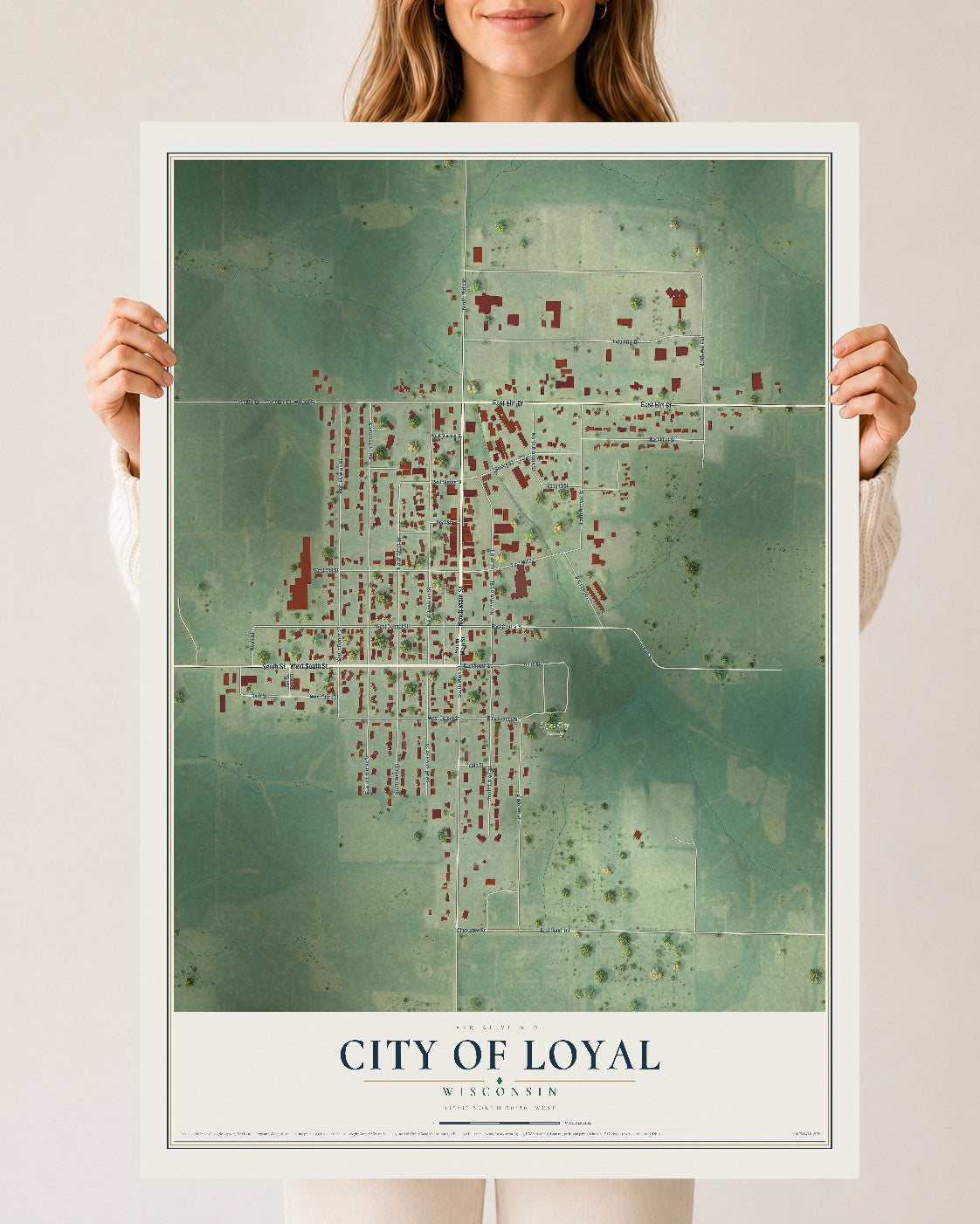 Map of Loyal, Wisconsin, 24 x 36 inch unframed archival matte print