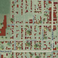 Close-up of the map of Loyal, Wisconsin print showing street and building detail