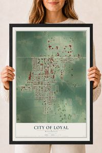 Map of Loyal, Wisconsin, 18 x 24 inch print in a black wood frame