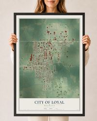 Map of Loyal, Wisconsin, 24 x 36 inch print in a black wood frame