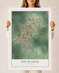 Map of Loyal, Wisconsin, 24 x 36 inch print in a white wood frame