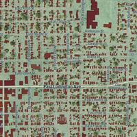 Close-up of the map of Ludington, Michigan print showing street and building detail
