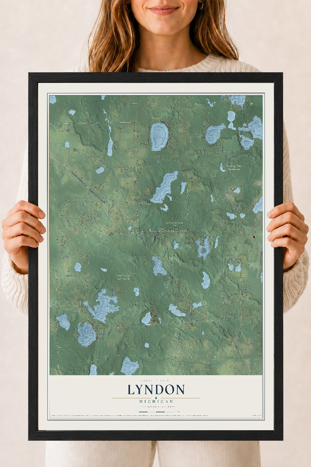 Map of Lyndon, Michigan, 18 x 24 inch print in a black wood frame