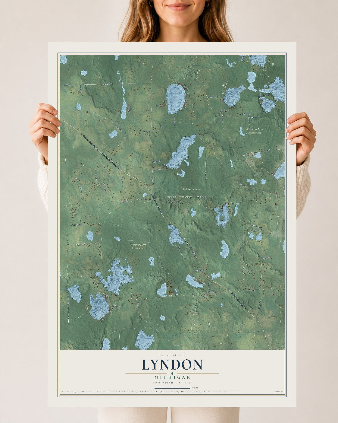 Map of Lyndon, Michigan, 24 x 36 inch unframed archival matte print