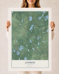Map of Lyndon, Michigan, 24 x 36 inch print in a white wood frame