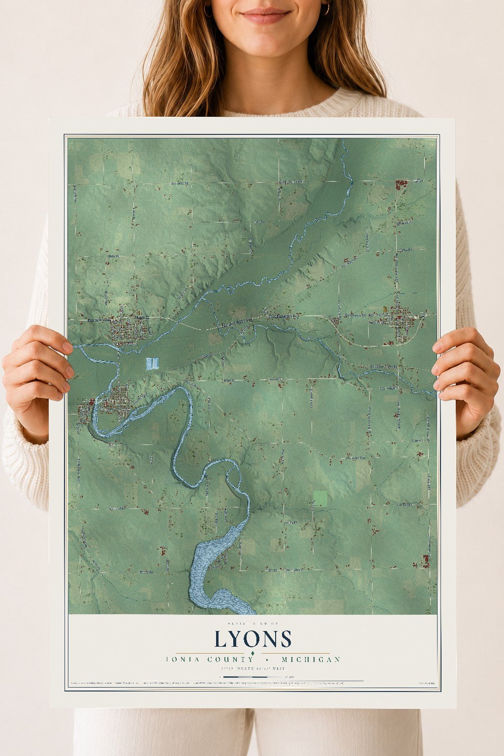 Map of Lyons, Ionia County, Michigan, 18 x 24 inch unframed archival matte print