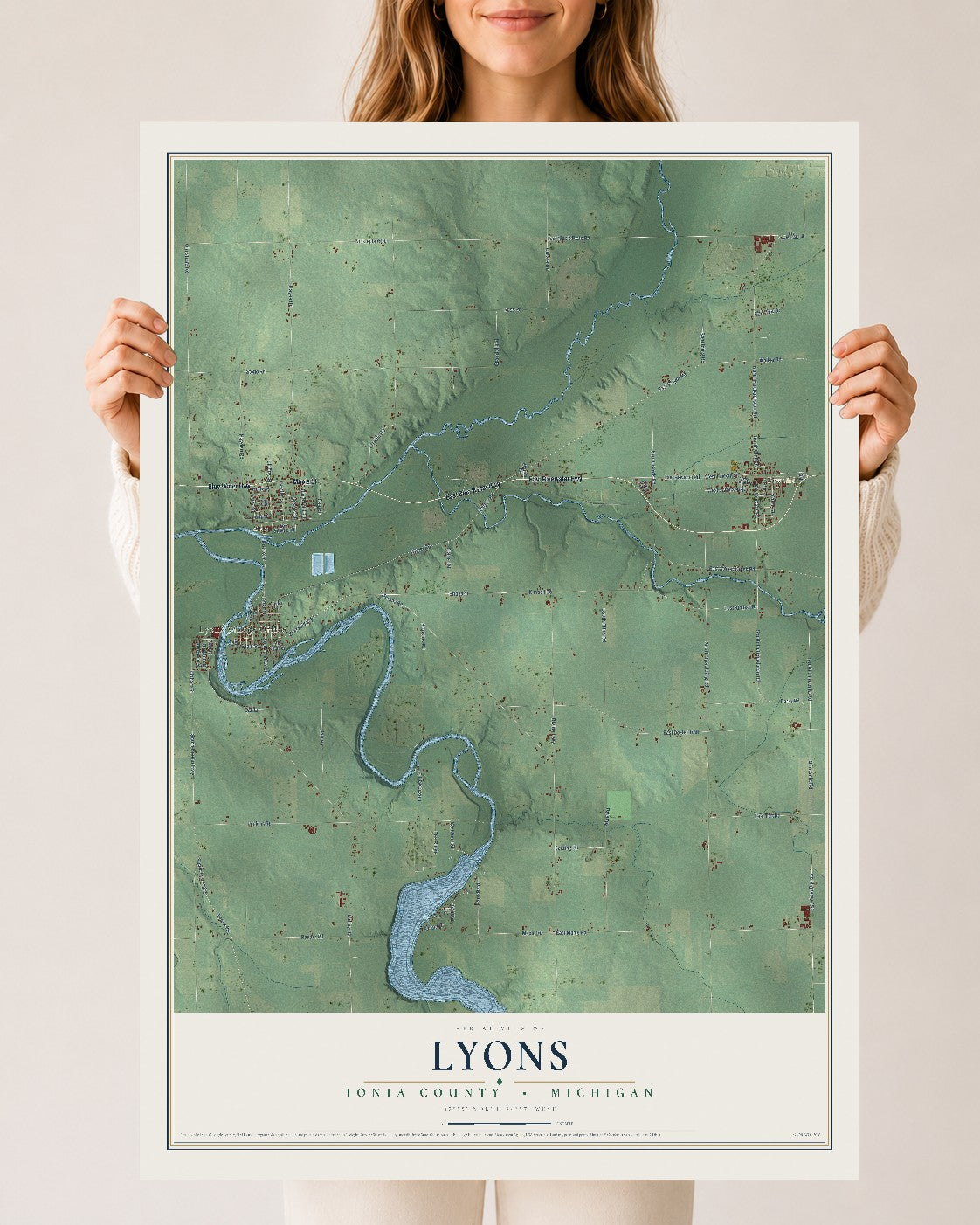 Map of Lyons, Ionia County, Michigan, 24 x 36 inch unframed archival matte print