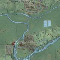 Close-up of the map of Lyons, Ionia County, Michigan print showing street and building detail