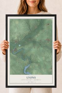 Map of Lyons, Ionia County, Michigan, 18 x 24 inch print in a black wood frame