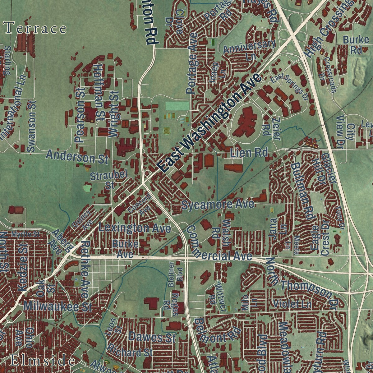 Second close-up of the map of Madison, Wisconsin print showing more streets and buildings