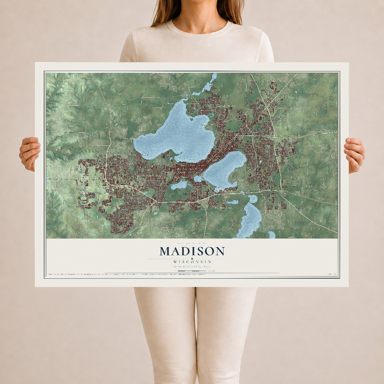 Map of Madison, Wisconsin, 24 x 36 inch unframed archival matte print