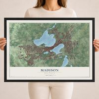 Map of Madison, Wisconsin, 18 x 24 inch print in a black wood frame