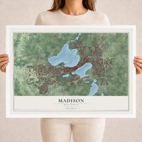 Map of Madison, Wisconsin, 18 x 24 inch print in a white wood frame