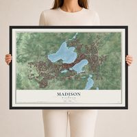 Map of Madison, Wisconsin, 24 x 36 inch print in a black wood frame