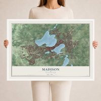Map of Madison, Wisconsin, 24 x 36 inch print in a white wood frame