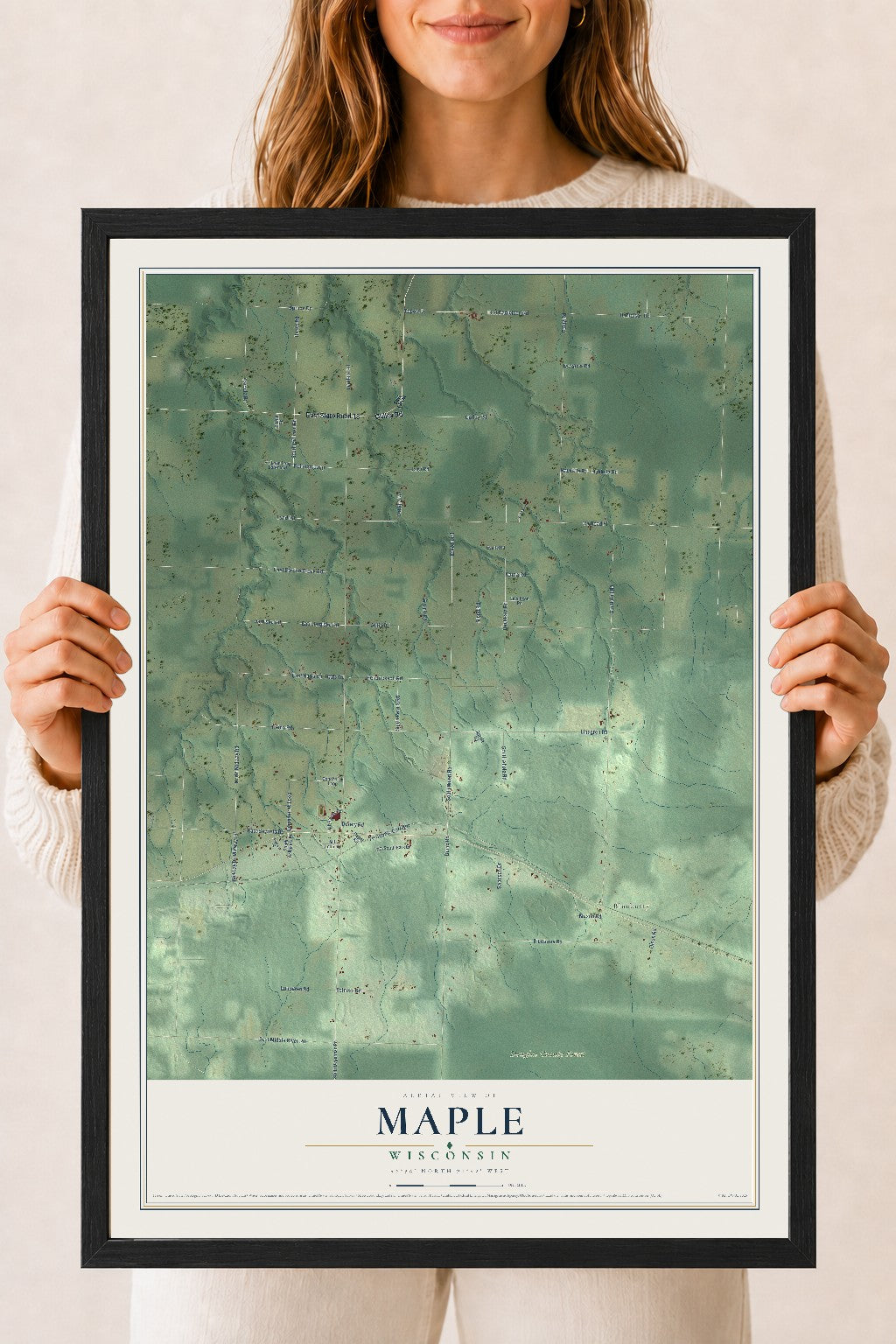 Map of Maple, Wisconsin, 18 x 24 inch print in a black wood frame
