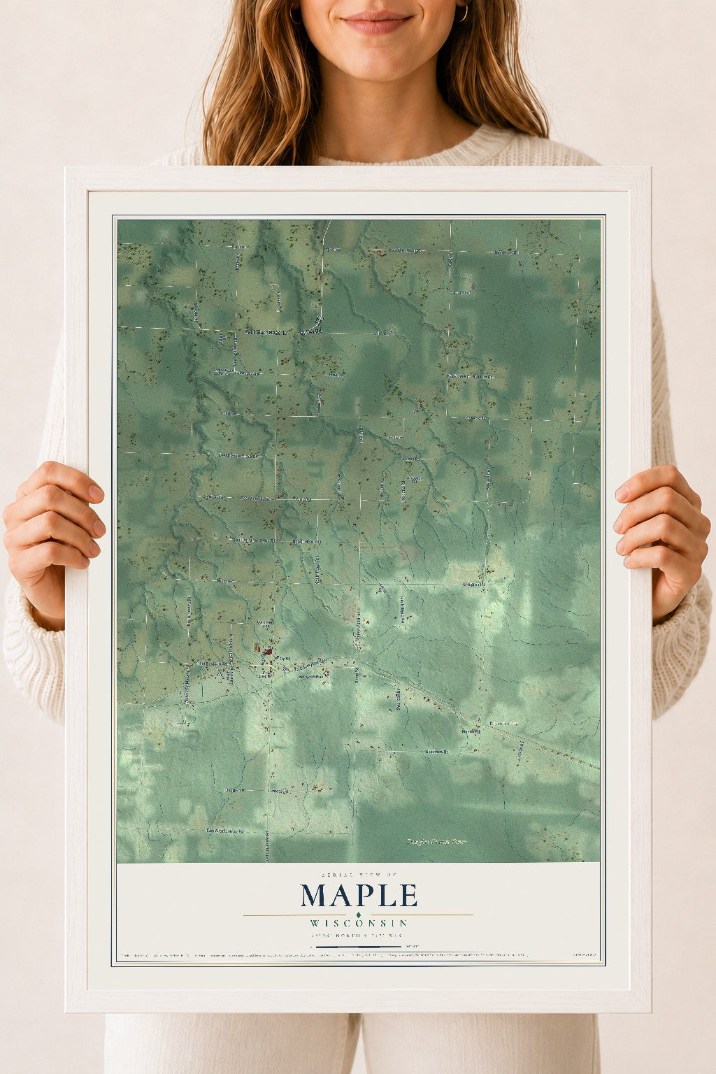 Map of Maple, Wisconsin, 18 x 24 inch print in a white wood frame