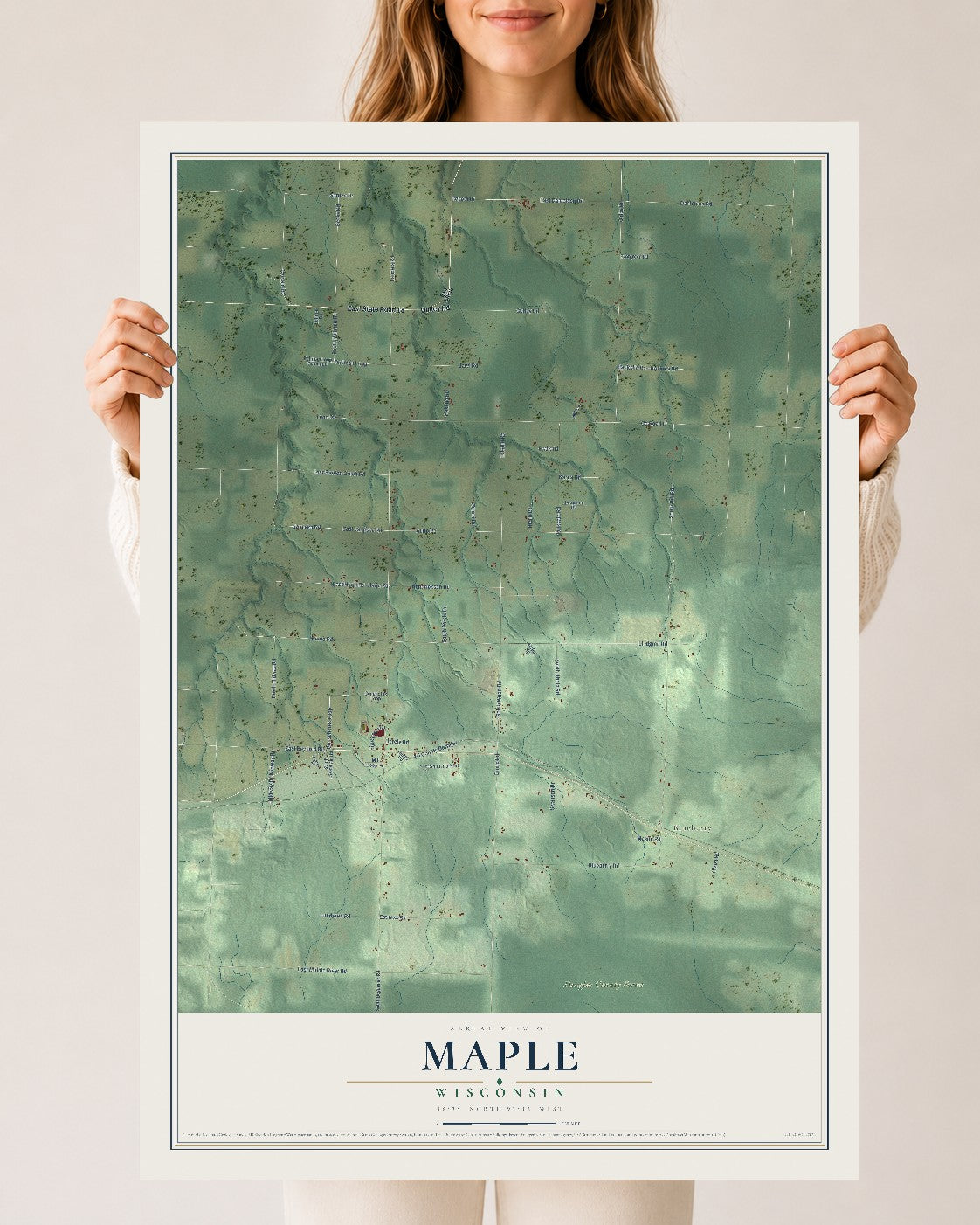 Map of Maple, Wisconsin, 24 x 36 inch unframed archival matte print