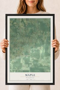 Map of Maple, Wisconsin, 18 x 24 inch print in a black wood frame