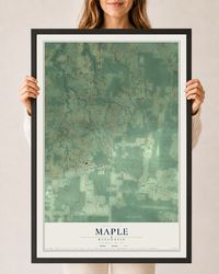 Map of Maple, Wisconsin, 24 x 36 inch print in a black wood frame