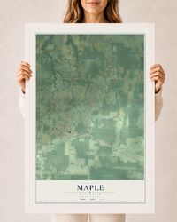 Map of Maple, Wisconsin, 24 x 36 inch print in a white wood frame