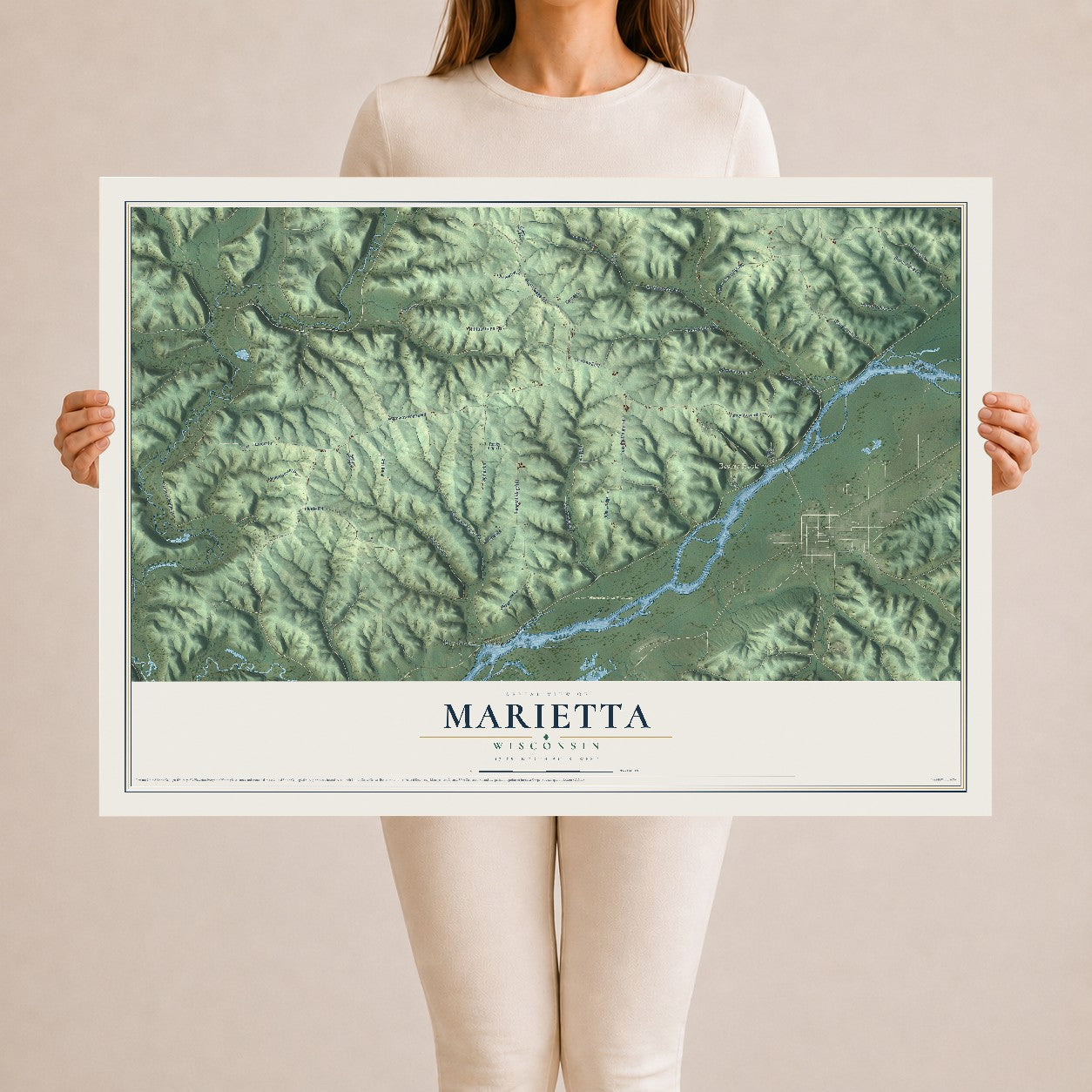 Map of Marietta, Wisconsin, 24 x 36 inch unframed archival matte print