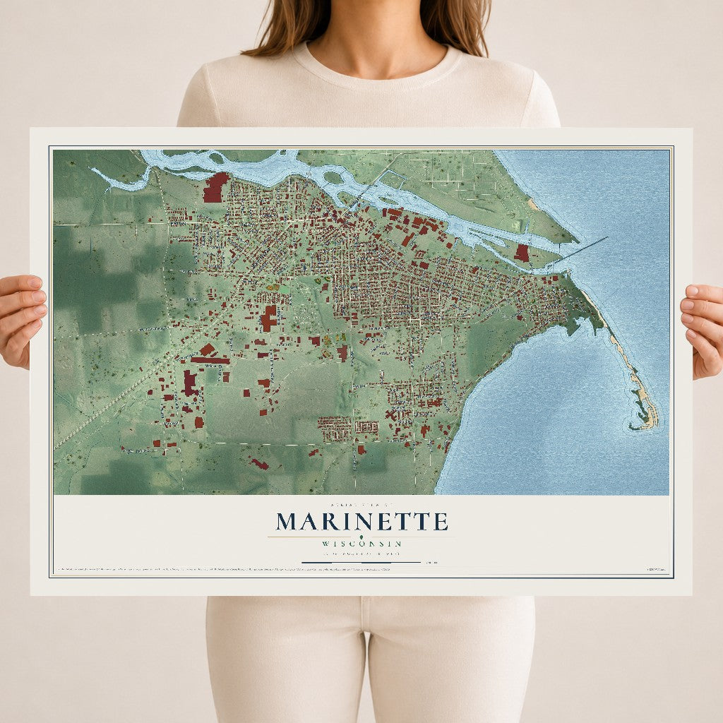 Map of Marinette, Wisconsin, 18 x 24 inch unframed archival matte print