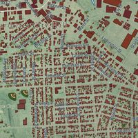 Close-up of the map of Marinette, Wisconsin print showing street and building detail