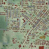 Second close-up of the map of Marinette, Wisconsin print showing more streets and buildings