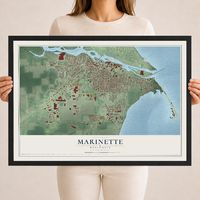 Map of Marinette, Wisconsin, 18 x 24 inch print in a black wood frame