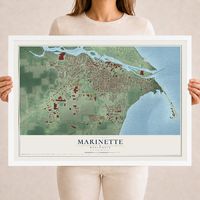Map of Marinette, Wisconsin, 18 x 24 inch print in a white wood frame