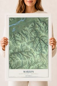 Map of Marion, Grant County, Wisconsin, 18 x 24 inch print in a white wood frame