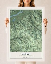 Map of Marion, Grant County, Wisconsin, 24 x 36 inch print in a white wood frame